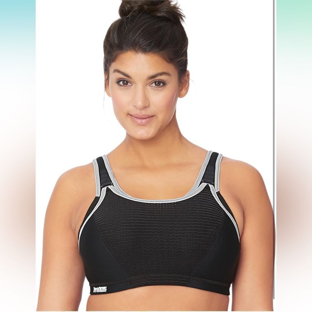 Glamorise- Elite Performance Adjustable Wirefree Sport Bra #1167 Black Gray, 38H